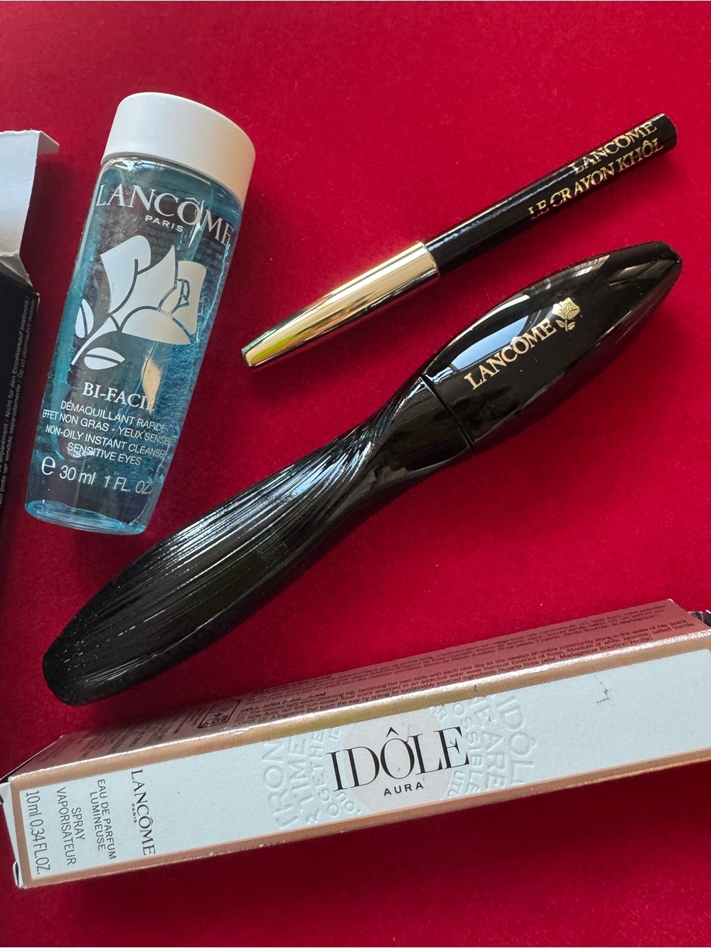 Lancome travel set Black Lash Mascara with Bi-Facil Makeup Remover & Eyeliner